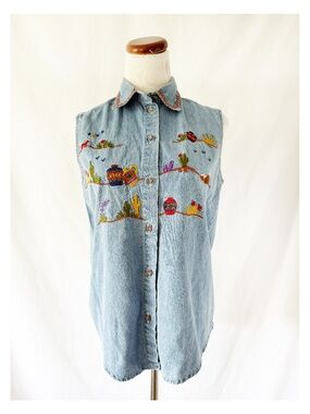 Vintage western embroidered denim tank tagged ladies medium southwestern top